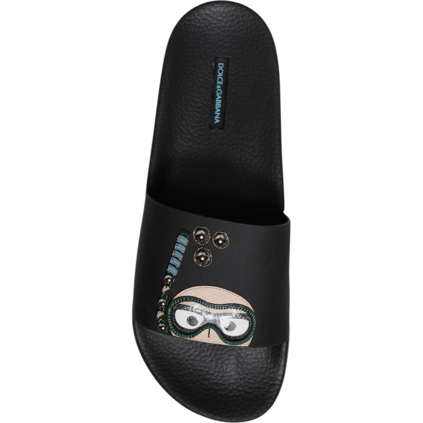 Dolce & Gabbana Black Divers Leather Flats Slides Sandals Beachwear Shoes MV6766-43