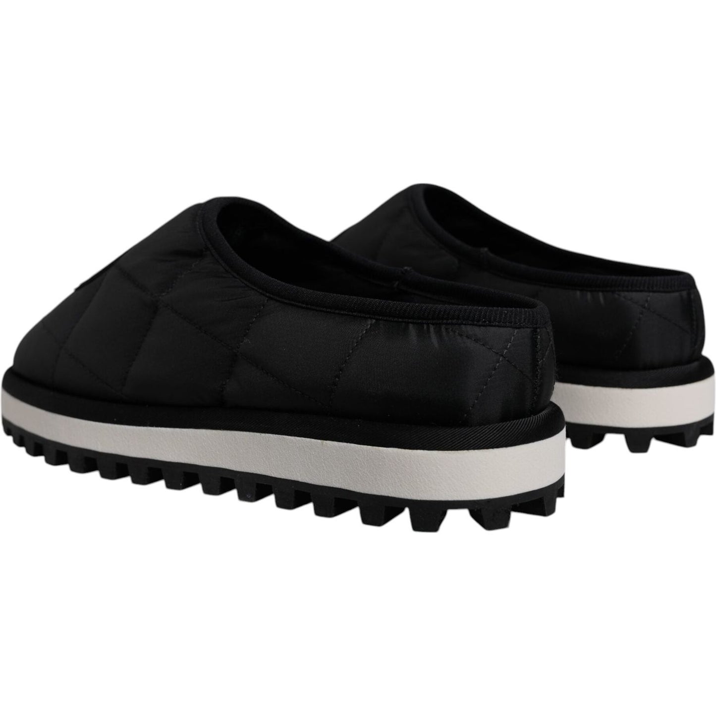 Dolce & Gabbana Black Nylon Quilted Logo Patch Sandals Slides Shoes MV6777-44