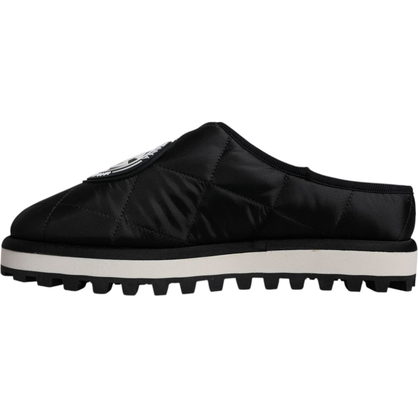 Dolce & Gabbana Black Nylon Quilted Logo Patch Sandals Slides Shoes MV6777-44