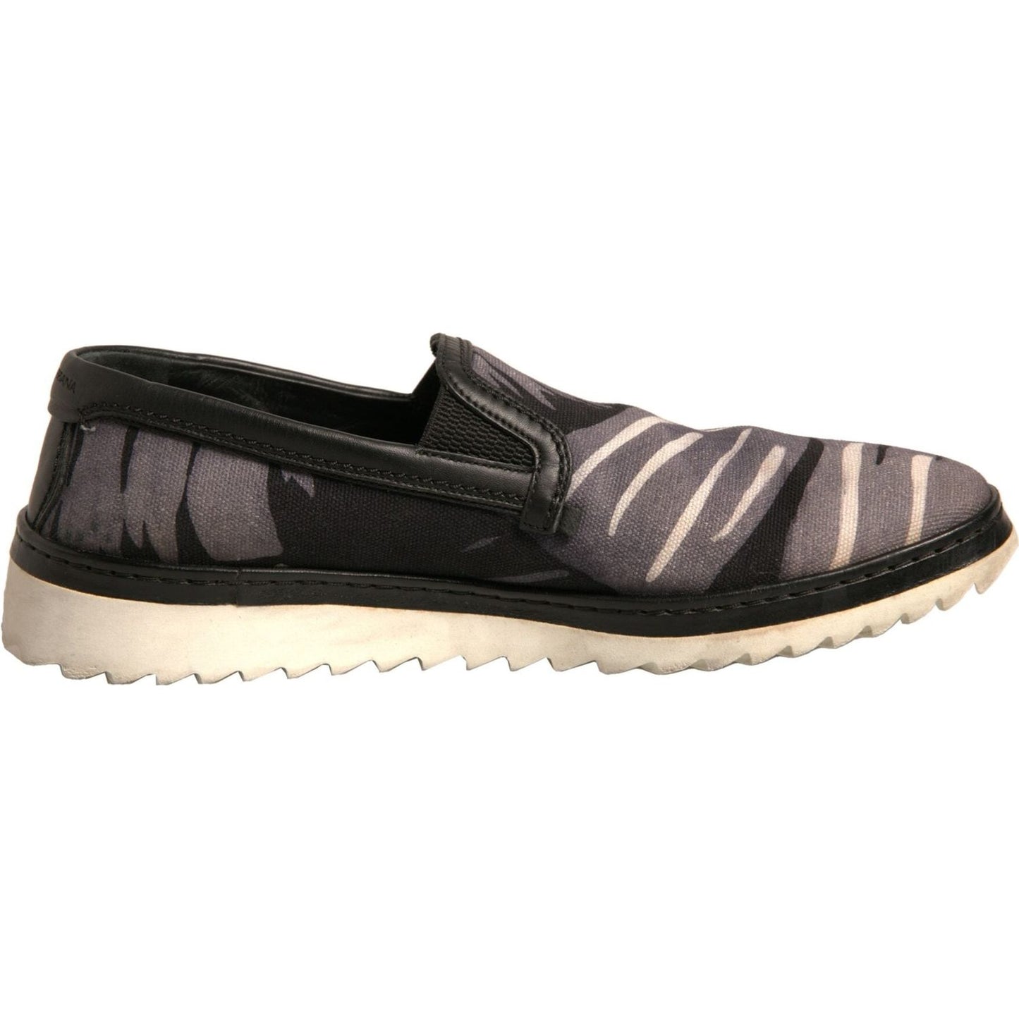 Dolce & Gabbana Black Canvas Tropical Print Slip On Shoes MV7003-41.5