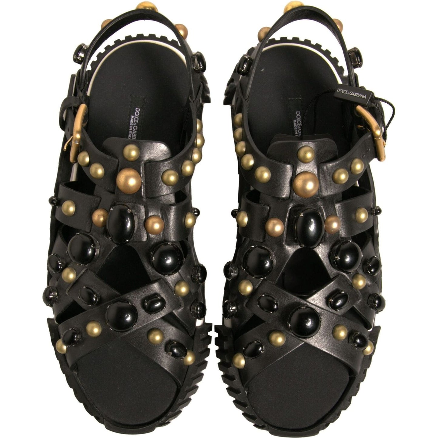 Dolce & Gabbana Black Leather Studded Slides Sandals Shoes MV7033-41