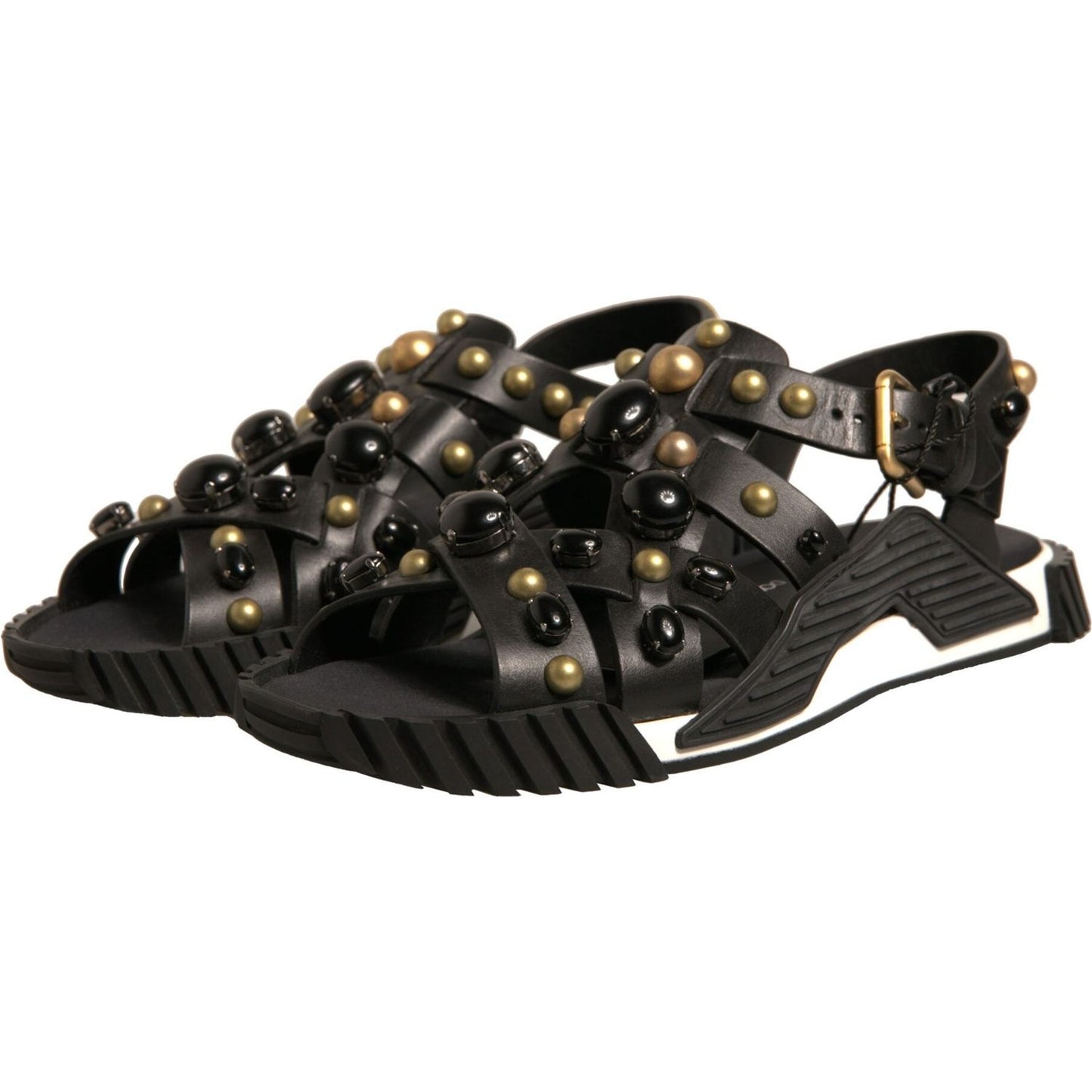Dolce & Gabbana Black Leather Studded Slides Sandals Shoes MV7033-41