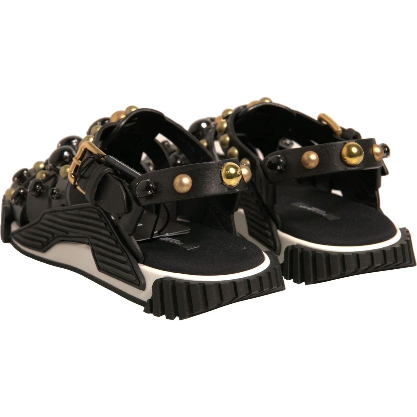 Dolce & Gabbana Black Leather Studded Slides Sandals Shoes MV7033-41