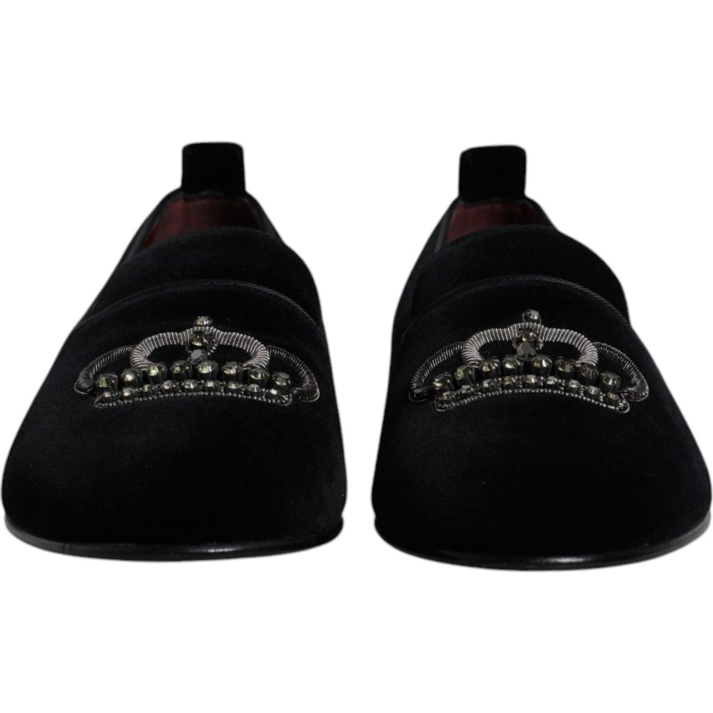Dolce & Gabbana Black Velvet Crystal Crown Loafers Formal Dress Shoes MV6778#2-39