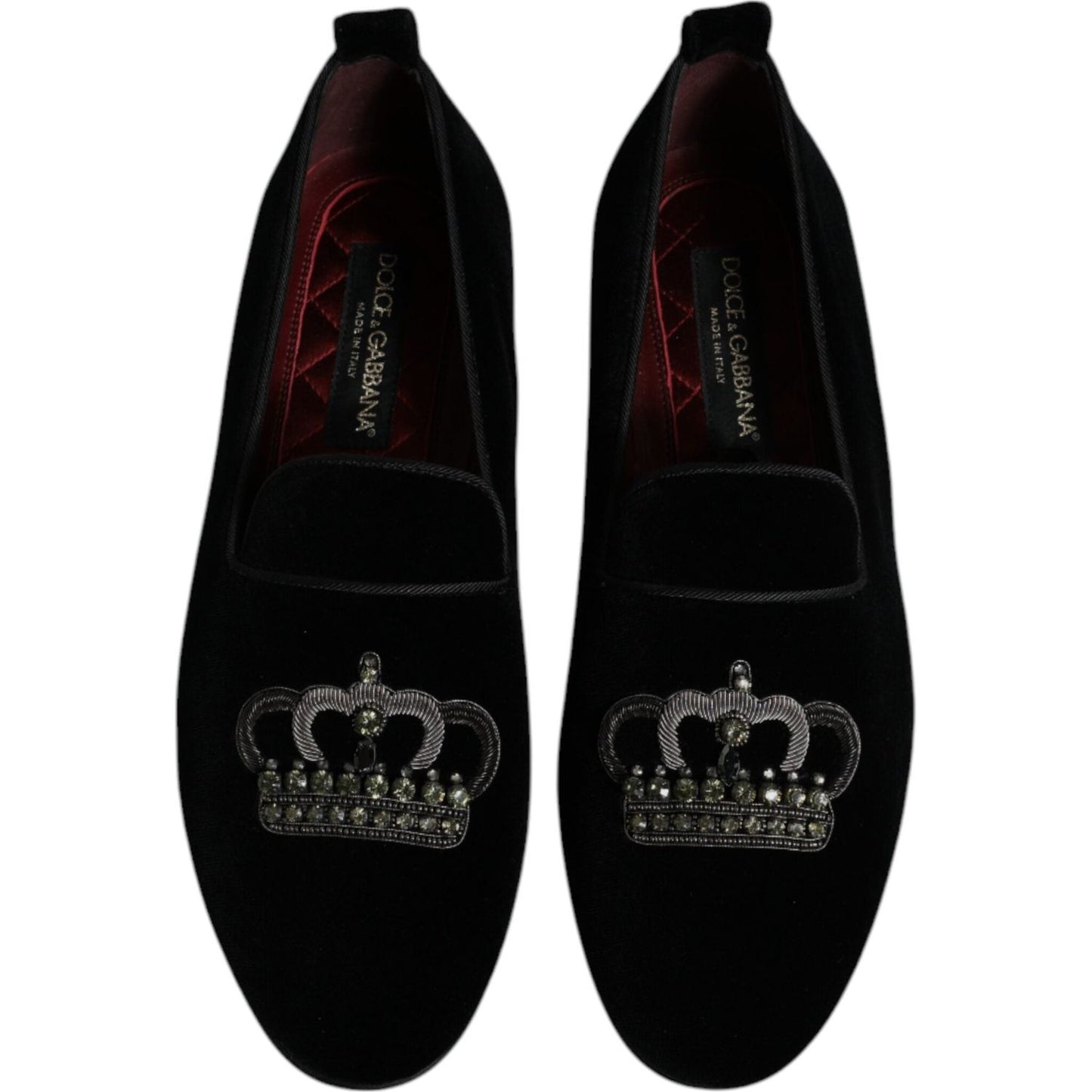 Dolce & Gabbana Black Velvet Crystal Crown Loafers Formal Dress Shoes MV6778#2-39