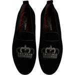 Dolce & Gabbana Black Velvet Crystal Crown Loafers Formal Dress Shoes MV6778#2-39