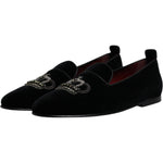 Dolce & Gabbana Black Velvet Crystal Crown Loafers Formal Dress Shoes MV6778#2-39