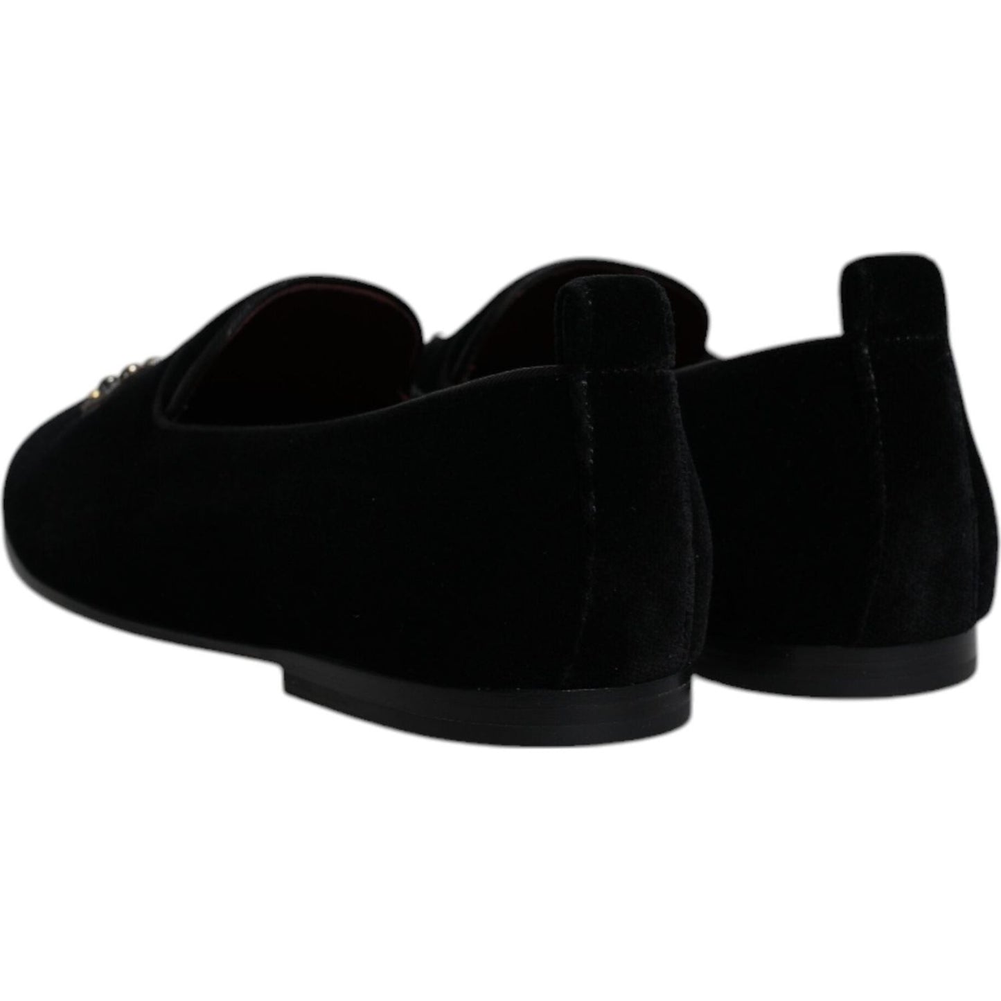 Dolce & Gabbana Black Velvet Crystal Crown Loafers Formal Dress Shoes MV6778#2-39