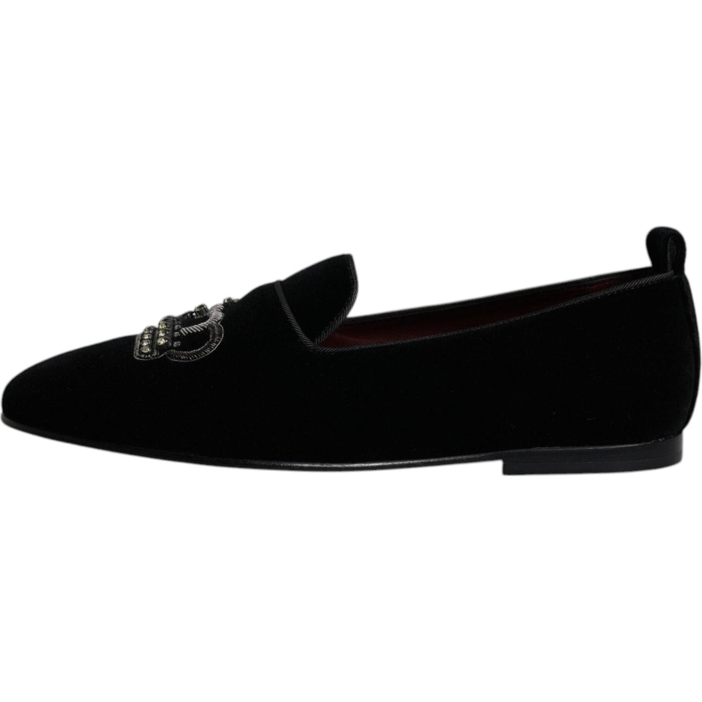 Dolce & Gabbana Black Velvet Crystal Crown Loafers Formal Dress Shoes MV6778#2-39
