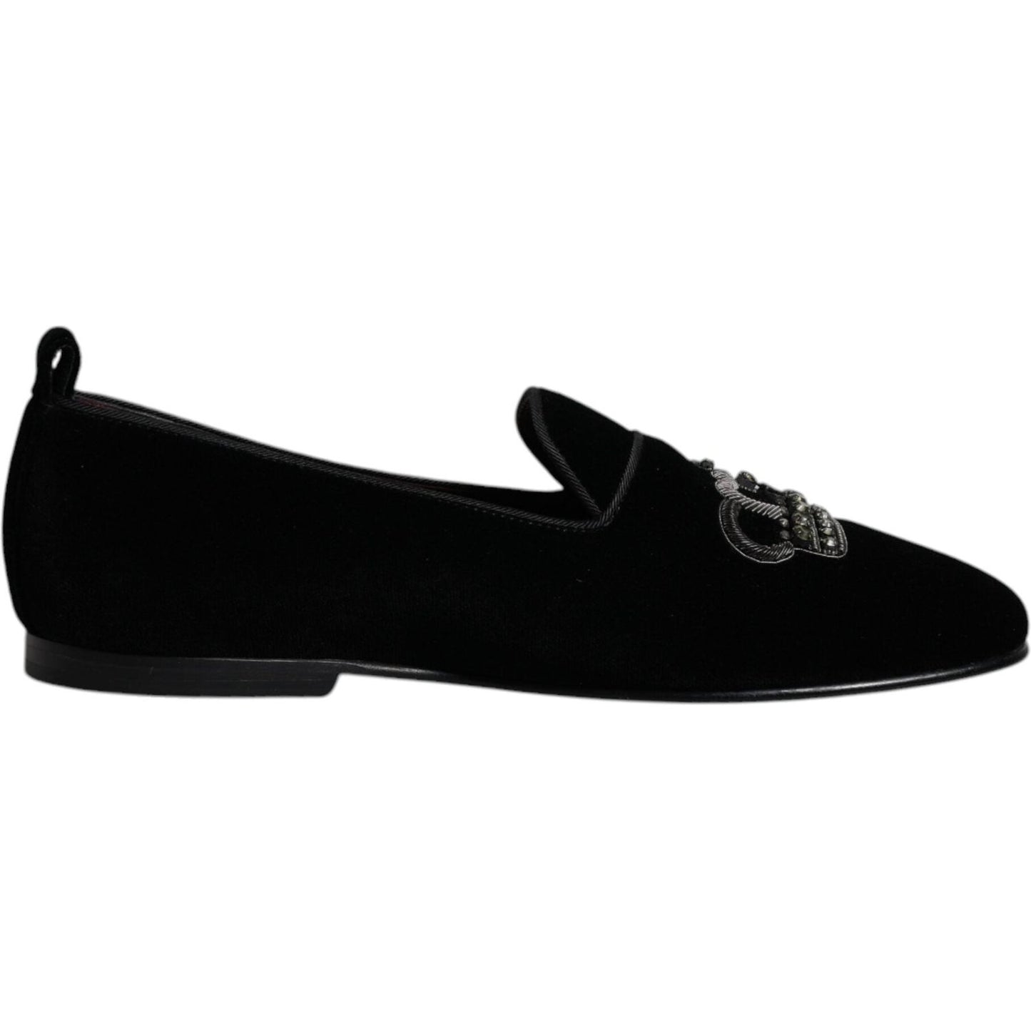 Dolce & Gabbana Black Velvet Crystal Crown Loafers Formal Dress Shoes MV6778#2-39
