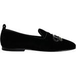 Dolce & Gabbana Black Velvet Crystal Crown Loafers Formal Dress Shoes MV6778#2-39
