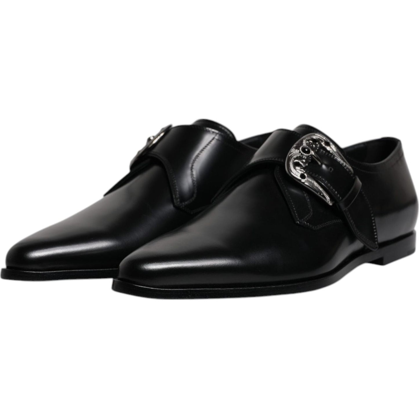 Dolce & Gabbana Black Leather Monk Strap Derby Formal Shoes MV6797-43