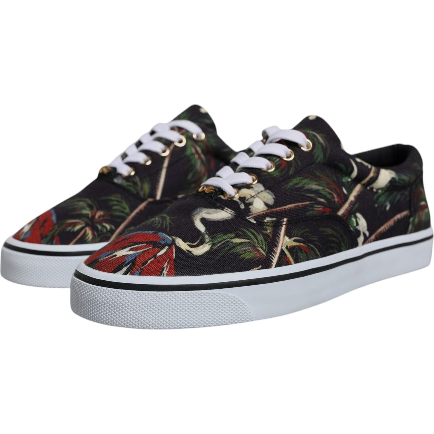Dolce & Gabbana Black Tropical Print Low Top Sneakers Shoes MV6745-40.5