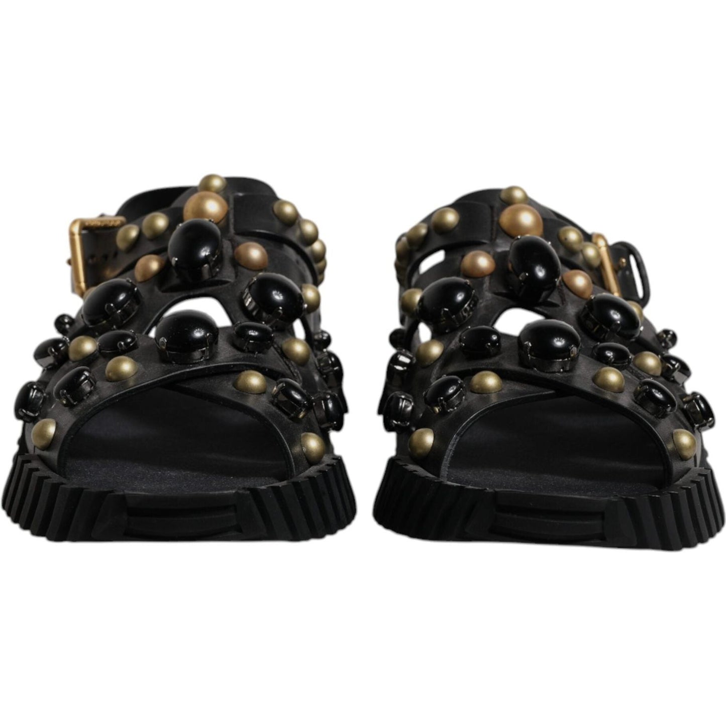 Dolce & Gabbana Black Leather Studded Slides Sandals Shoes MV6803#2-39