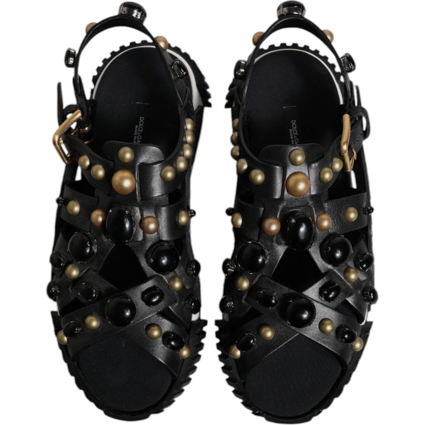 Dolce & Gabbana Black Leather Studded Slides Sandals Shoes MV6803#2-39