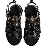 Dolce & Gabbana Black Leather Studded Slides Sandals Shoes MV6803#2-39