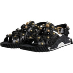 Dolce & Gabbana Black Leather Studded Slides Sandals Shoes MV6803#2-39