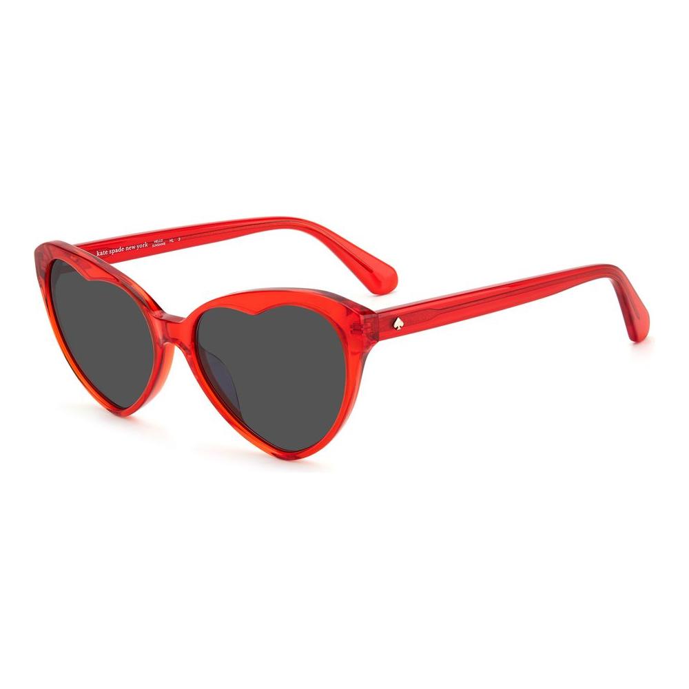 Kate Spade red acetate heart-shaped sunglasses with grey lenses and UV protection, 57/17/140 mm.