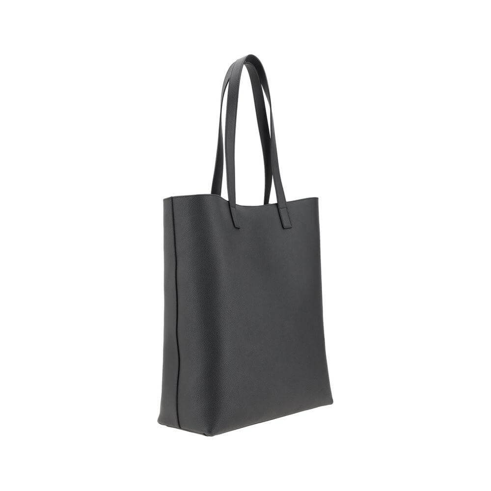 Saint Laurent hammered leather tote bag with grained finish and top handles for versatile carrying, featuring iconic front monogram.