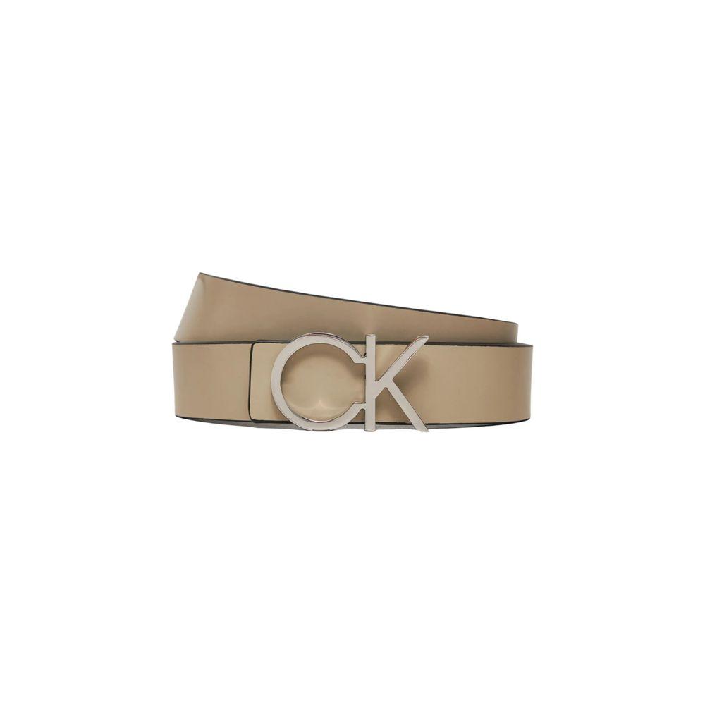 Calvin Klein CK 3.0 MONO reversible beige leather belt with CK logo buckle