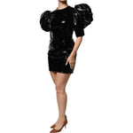 Dolce & Gabbana Black Patent Leather Puff Sleeves Mini Dress DR281324-38