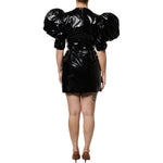 Dolce & Gabbana Black Patent Leather Puff Sleeves Mini Dress DR281324-38