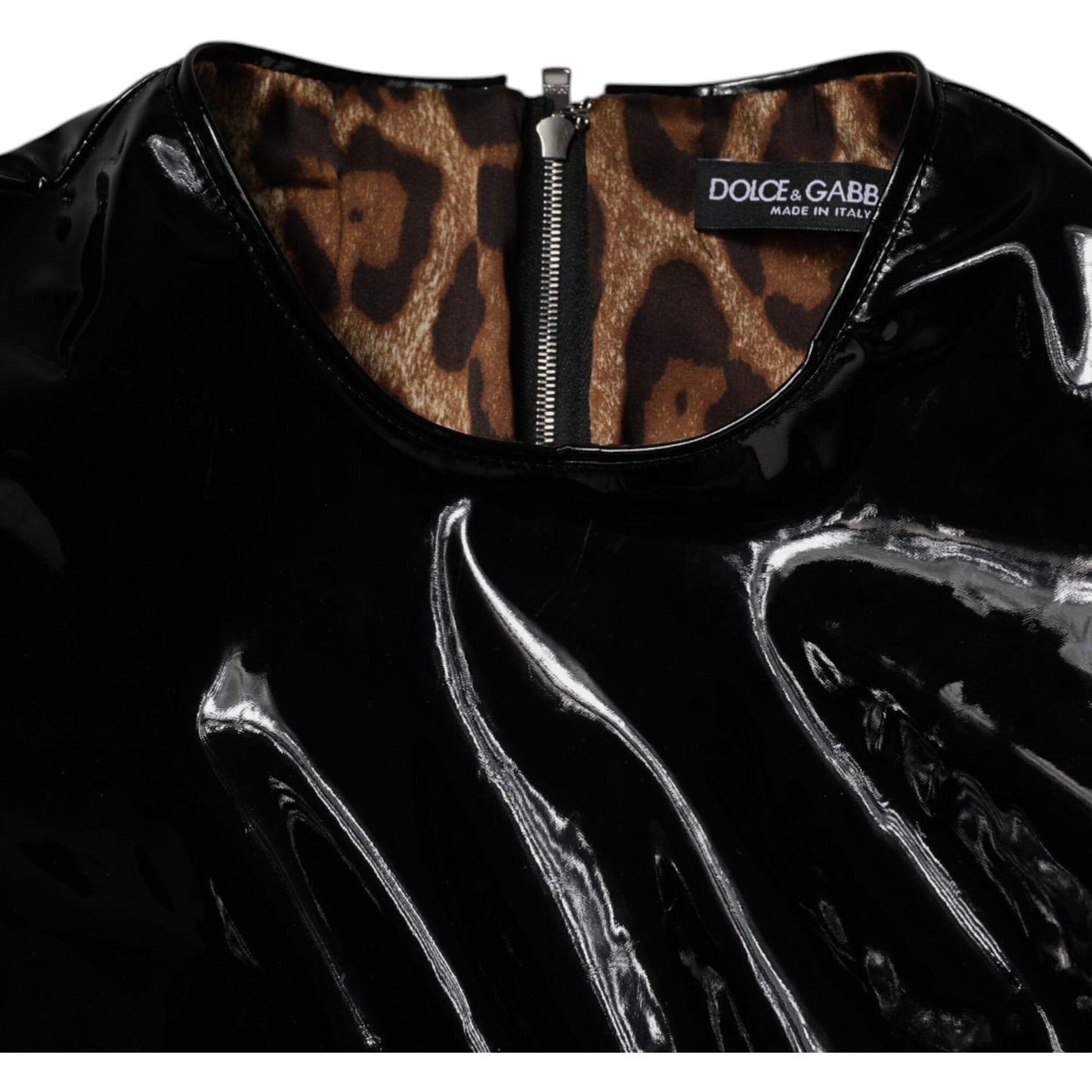 Dolce & Gabbana Black Patent Leather Puff Sleeves Mini Dress DR281324-38
