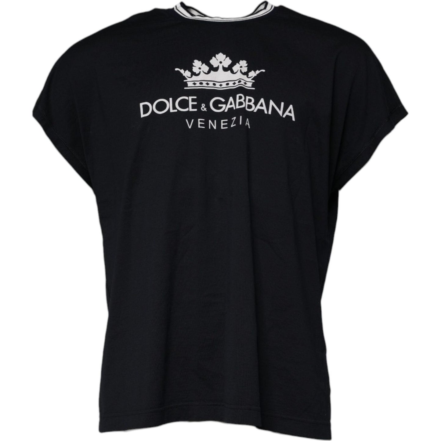 Dolce & Gabbana Dark Blue Logo Crown Cotton Crew Neck T-shirt