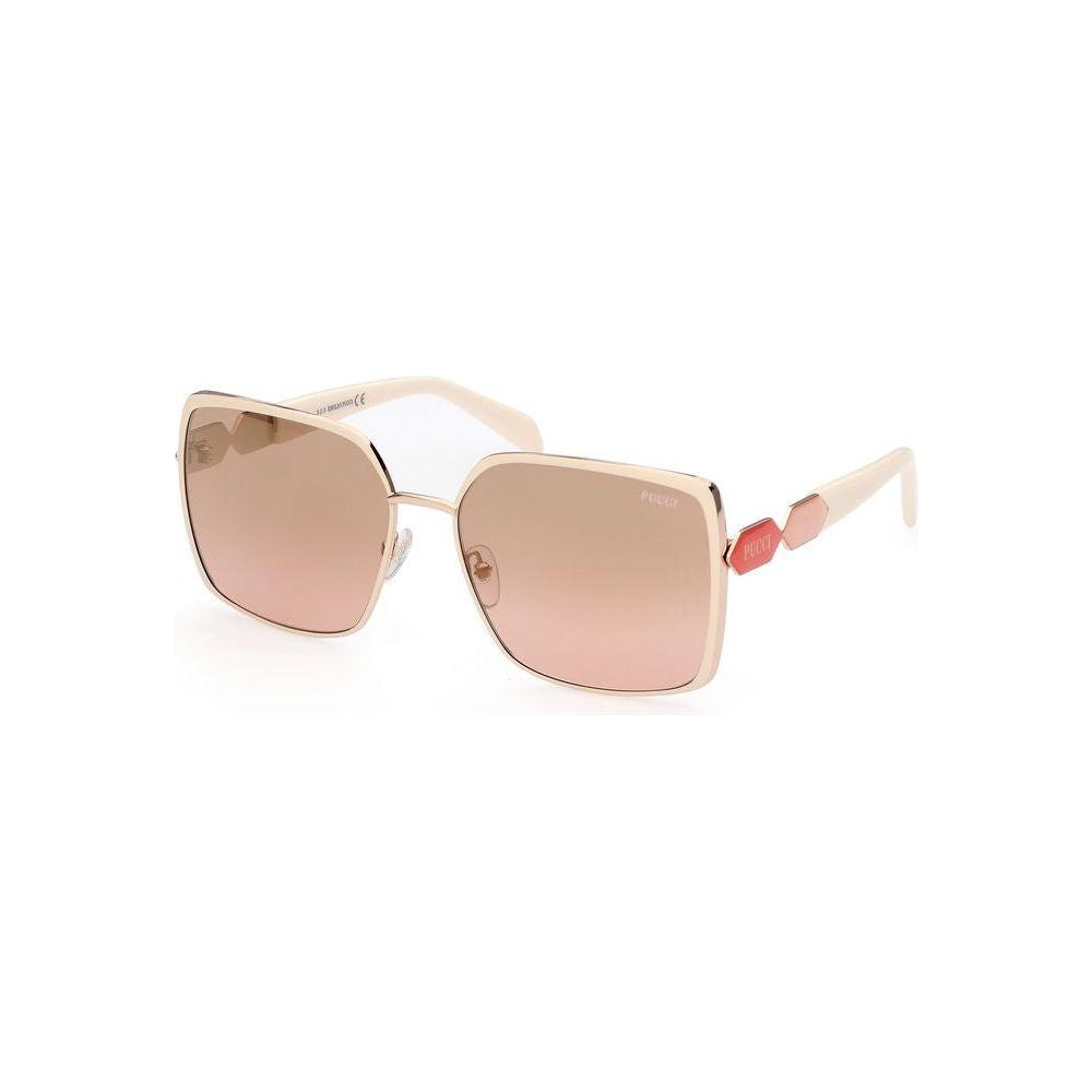 Emilio Pucci square white metal sunglasses with brown mirrored lenses, model EP0169-6024G, featuring a 60/16/140mm frame.