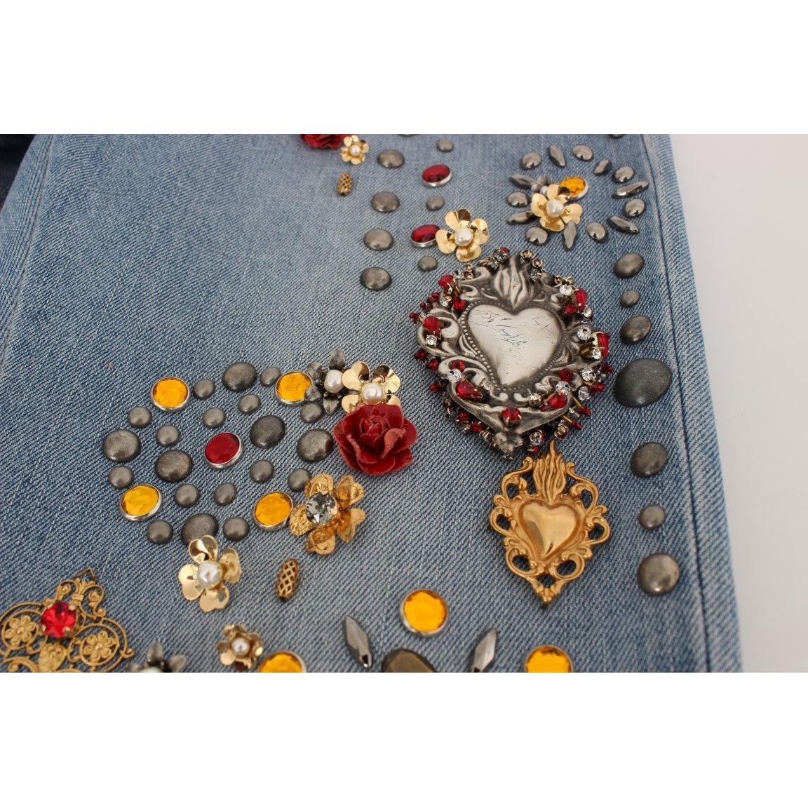 Dolce & Gabbana Crystal Roses Heart Embellished Jeans SIG19327-1