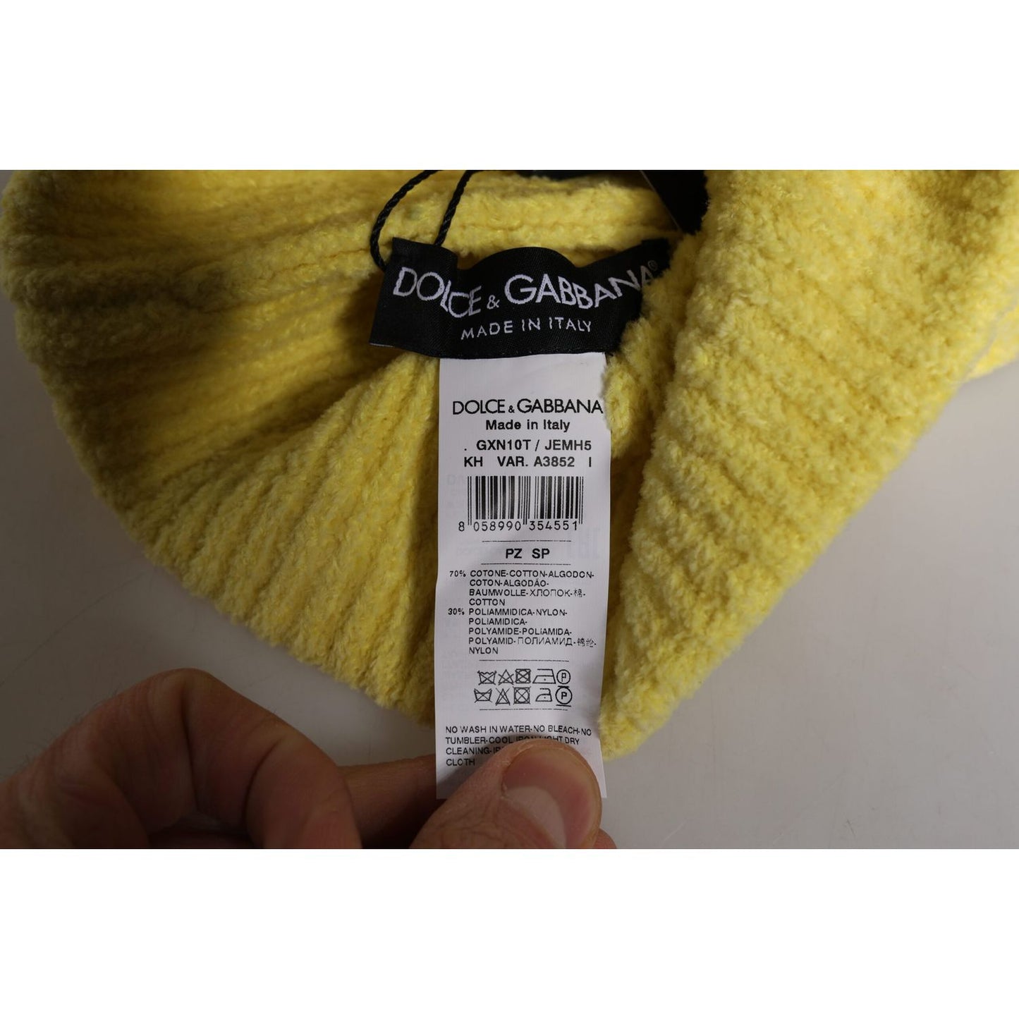 Dolce & Gabbana Yellow Cotton Knitted Winter Beanie Hat