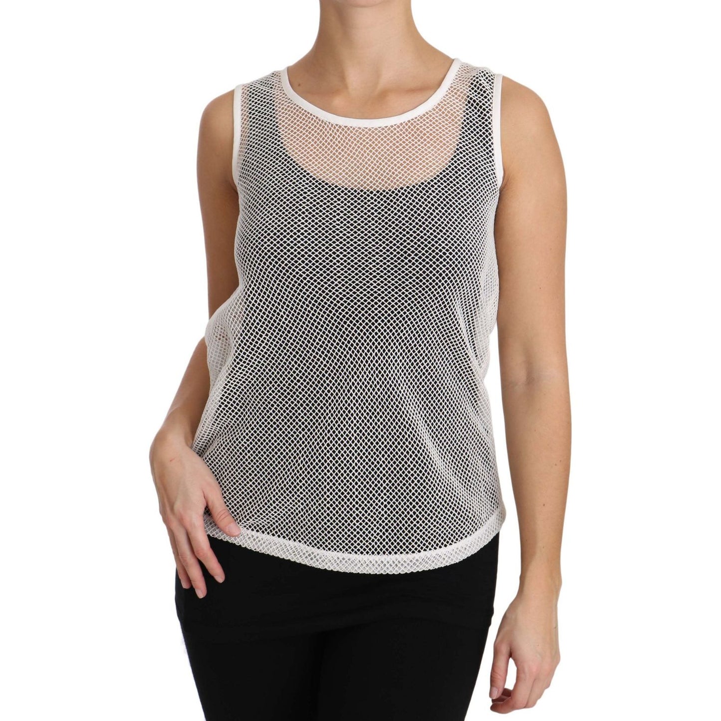 Dolce & Gabbana White Net Transparent Sleeveless Tank Top TSH2963-36