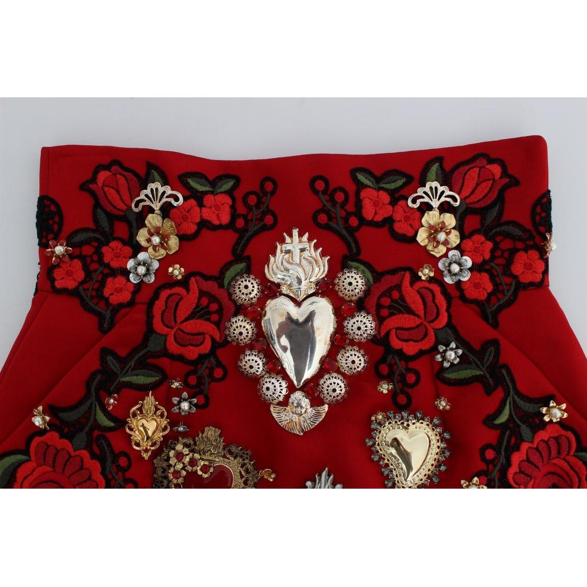 Dolce & Gabbana Red Silk Crystal Roses Shorts SIG20119-3