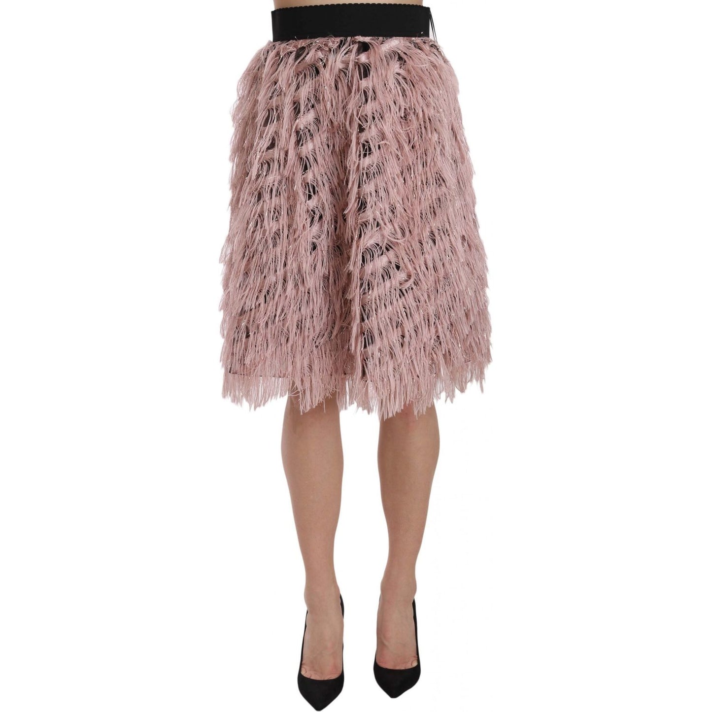 Dolce & Gabbana Pink Gold Fringe Metallic Pencil A-line Skirt SKI1178-42