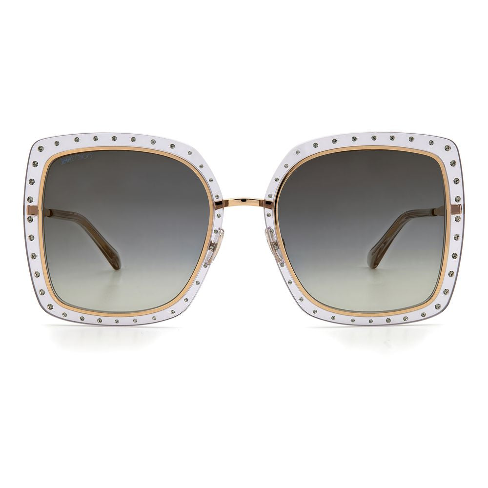 Jimmy Choo Gold Metal Sunglasses with Square Frame and Crystal Details for Women