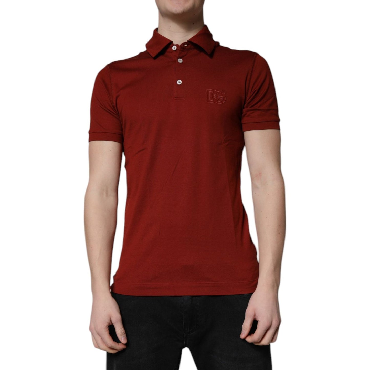 Dolce & Gabbana Red Cotton DG Logo Collared Men Polo T-shirt TSH90013-44
