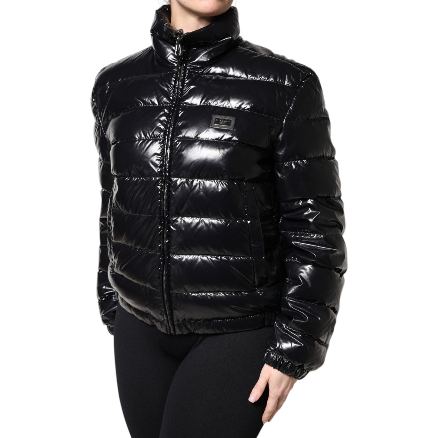 Dolce & Gabbana Black Logo Plaque Full Zip Puffer Jacket JKT41376-42