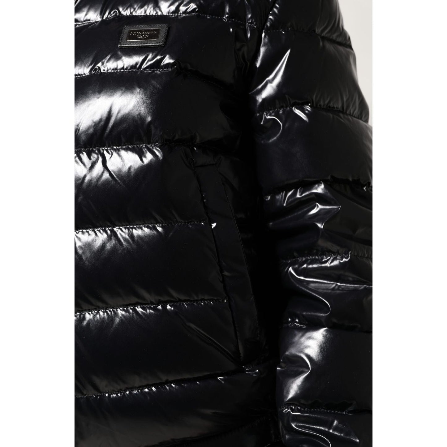 Dolce & Gabbana Black Logo Plaque Full Zip Puffer Jacket JKT41376-42