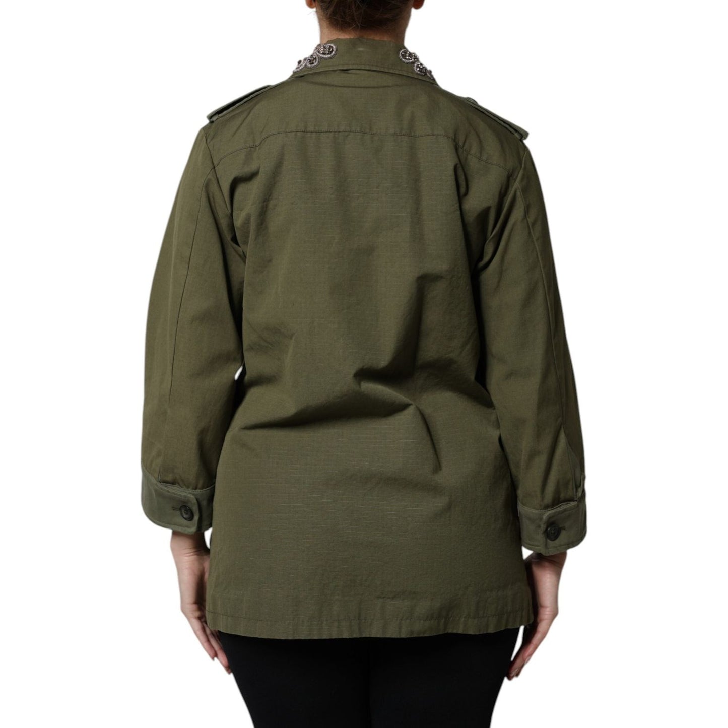 Dolce & Gabbana Military Green Queen Embellished Coat Jacket JKT41387-38