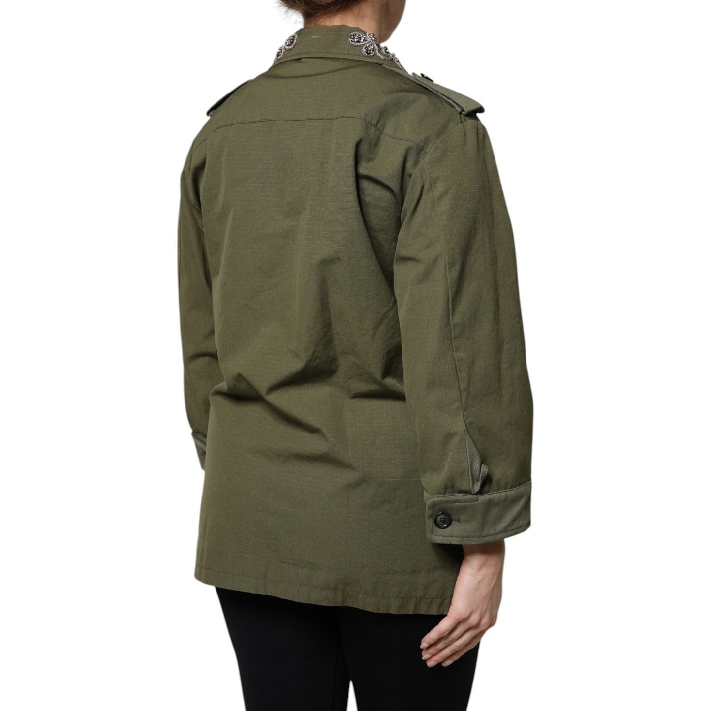 Dolce & Gabbana Military Green Queen Embellished Coat Jacket JKT41387-38
