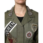 Dolce & Gabbana Military Green Queen Embellished Coat Jacket JKT41387-38