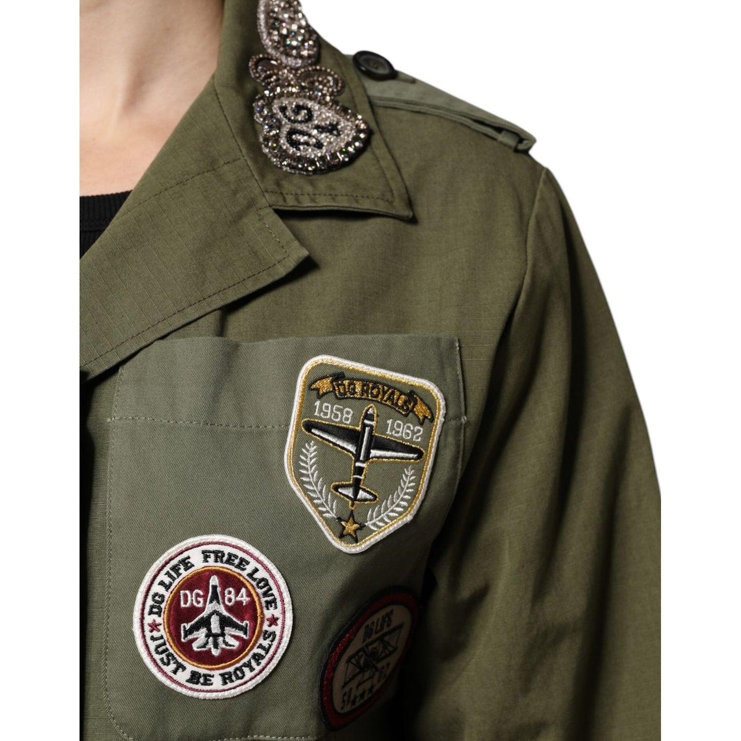 Dolce & Gabbana Military Green Queen Embellished Coat Jacket JKT41387-38