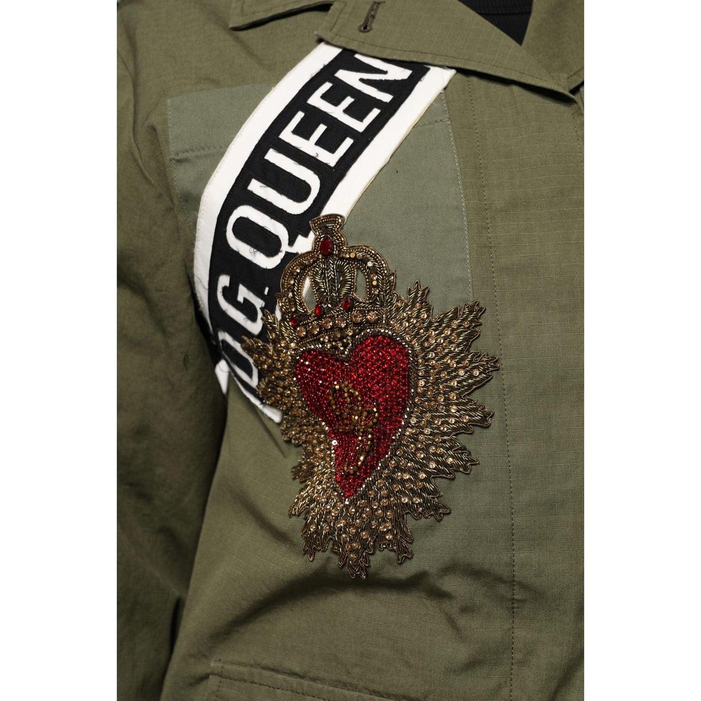 Dolce & Gabbana Military Green Queen Embellished Coat Jacket JKT41387-38
