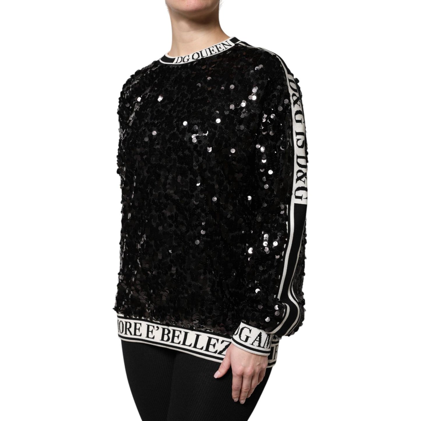 Dolce & Gabbana Black DG Queen Sequin Pullover Sweater TSH90082-36