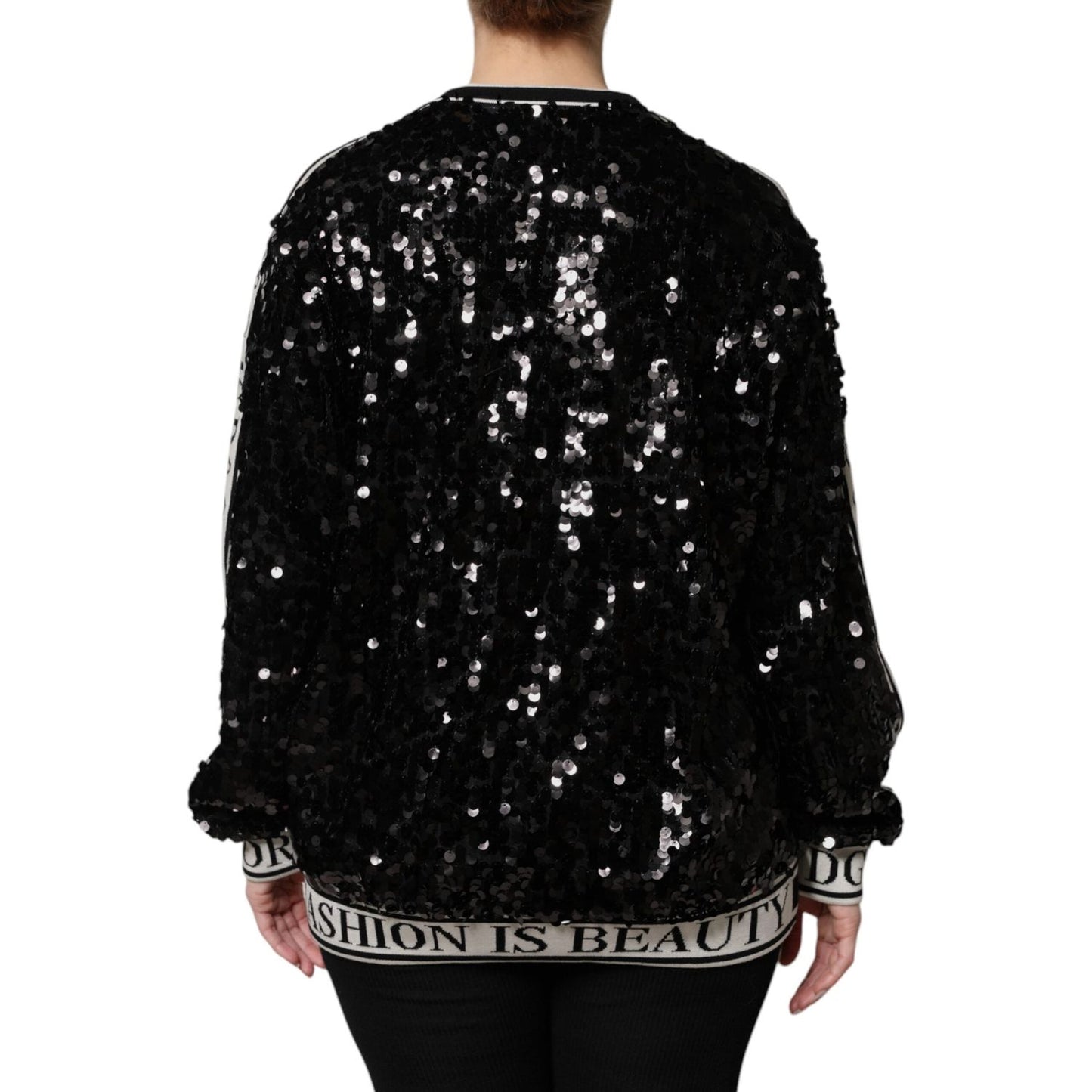 Dolce & Gabbana Black DG Queen Sequin Pullover Sweater TSH90082-36