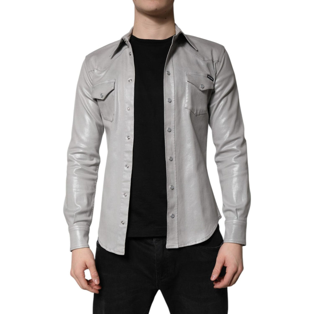 Dolce & Gabbana Metallic Gray Cotton Button Down Shirt TSH878485-37