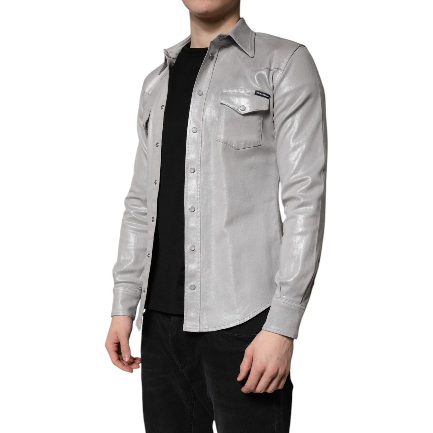 Dolce & Gabbana Metallic Gray Cotton Button Down Shirt TSH878485-37