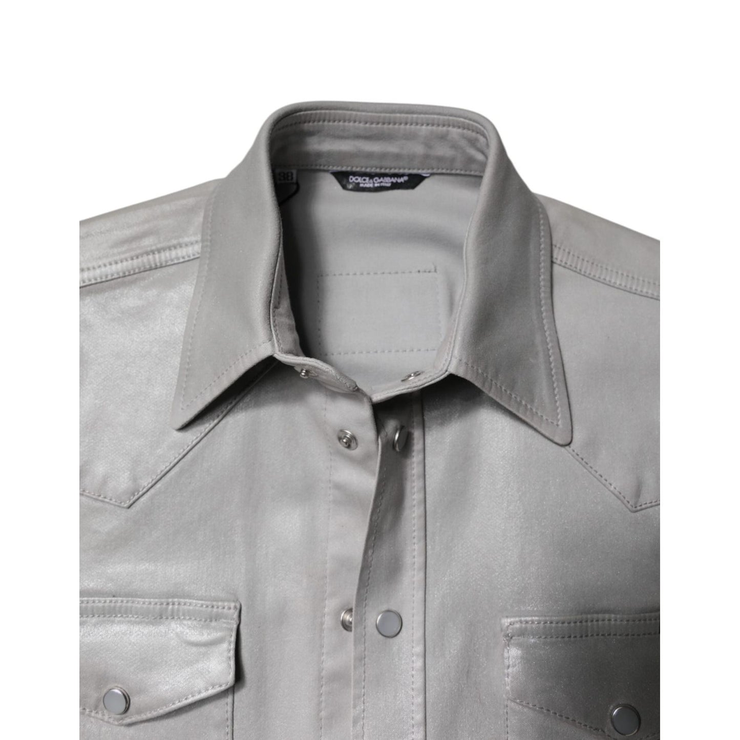 Dolce & Gabbana Metallic Gray Cotton Button Down Shirt TSH878485-37