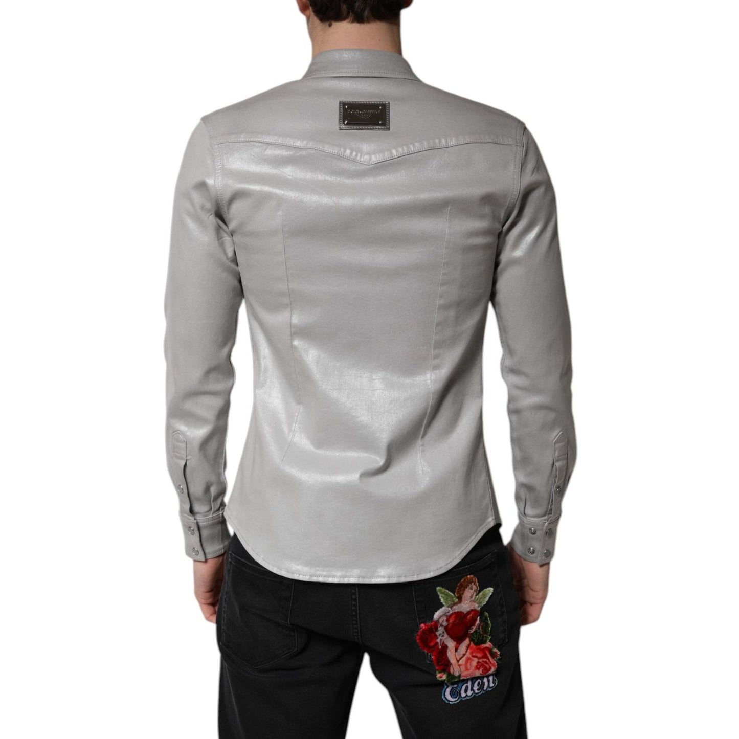 Dolce & Gabbana Metallic Gray Cotton Button Down Shirt TSH878489-41