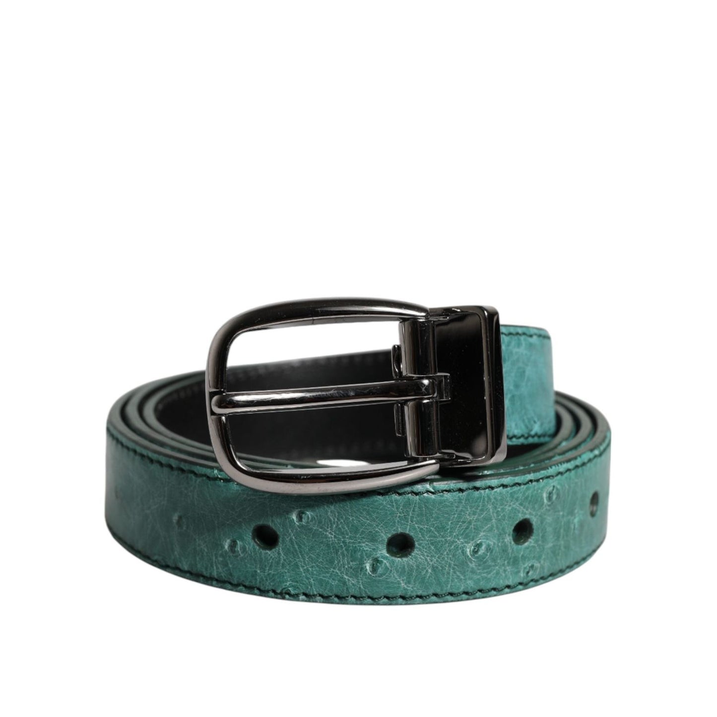Dolce & Gabbana Green Leather Silver Tone Metal Buckle Belt BEL9288-85